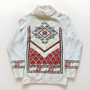 Vintage Sweater Womens S Hand Full Fashioned‎ Wool Cowl Neck Fair Isle 70s